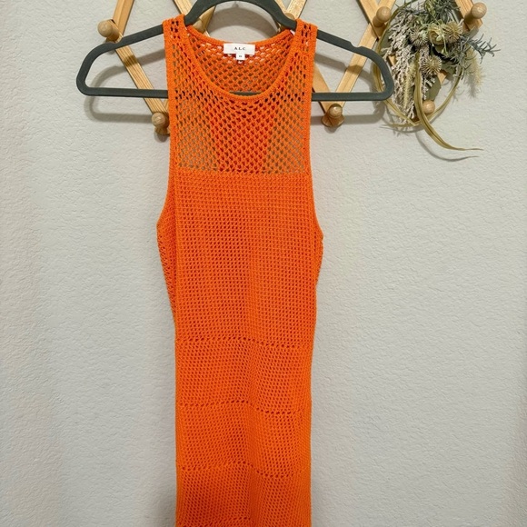 A.L.C Roland Orange Crocheted Cotton Midi Dress XS - Picture 5 of 8